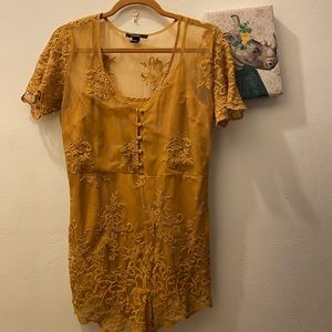 FOREVER 21: Mustard embroidered romper